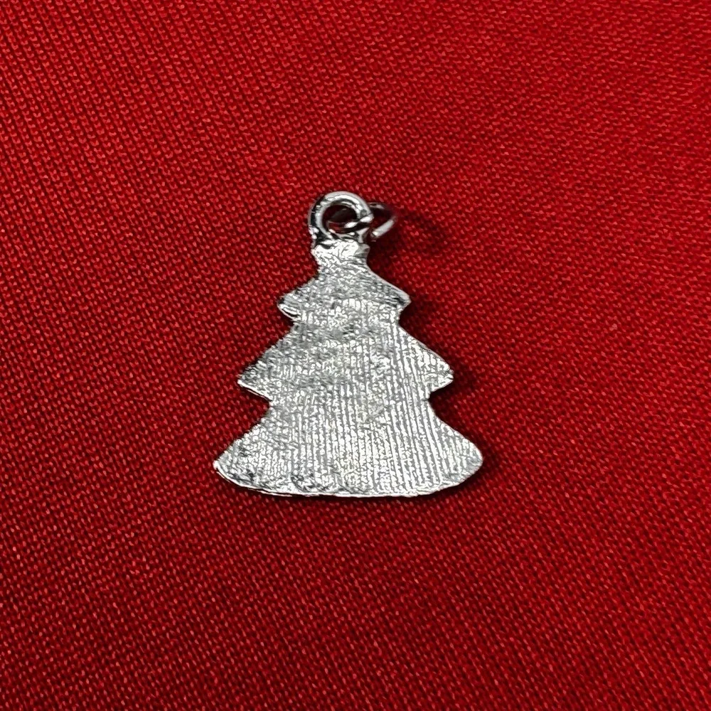Silver tone Green‎ Christmas Tree Charm With Red Ornaments